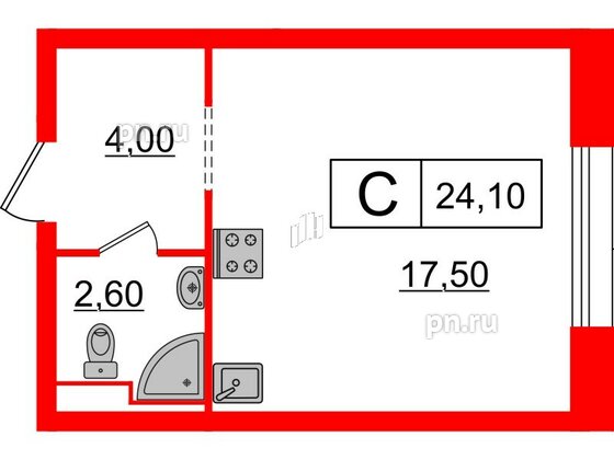 Квартира в ЖК Аэронавт, студия, 24.1 м², 8 этаж