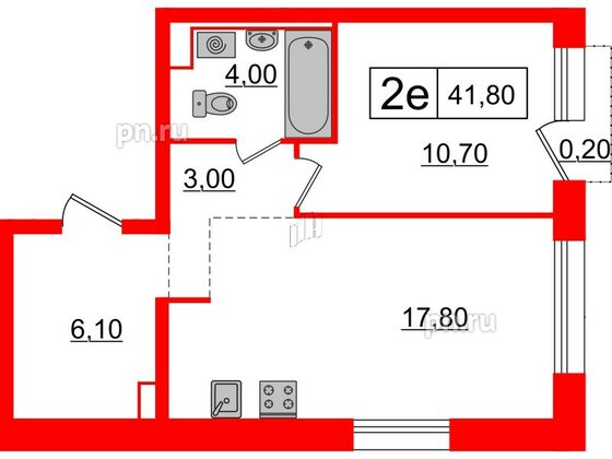 Квартира в ЖК Аэронавт, 1 комнатная, 41.8 м², 7 этаж