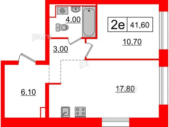 Квартира в ЖК Аэронавт, 1 комнатная, 41.6 м², 10 этаж