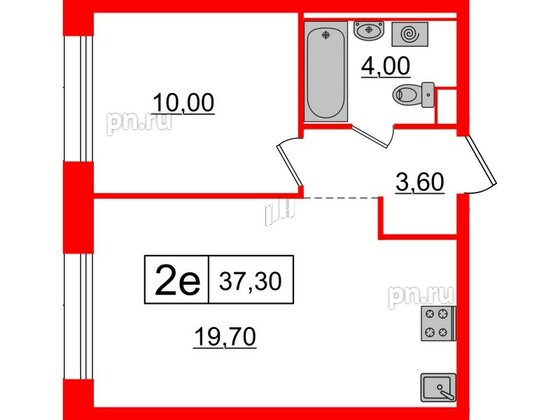 Квартира в ЖК Аэронавт, 1 комнатная, 37.3 м², 10 этаж