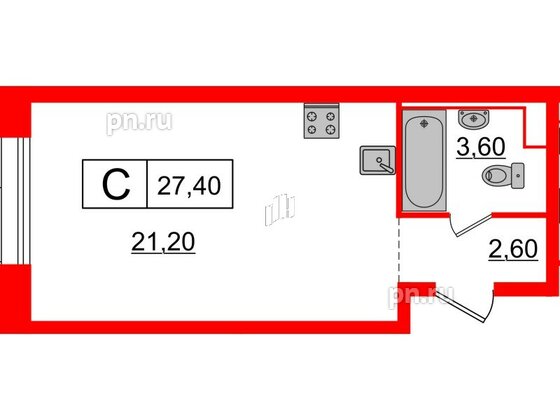 Квартира в ЖК Аэронавт, студия, 27.4 м², 8 этаж