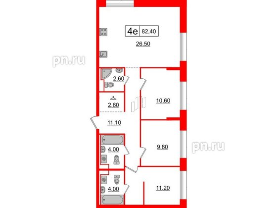 Квартира в ЖК Аэронавт, 3 комнатная, 82.4 м², 8 этаж