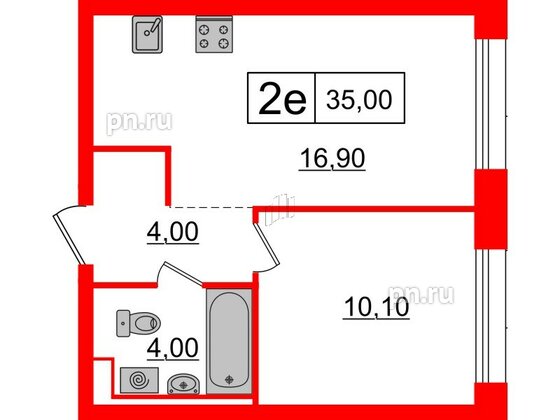 Квартира в ЖК Аэронавт, 1 комнатная, 35 м², 6 этаж