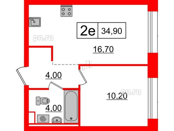 Квартира в ЖК Аэронавт, 1 комнатная, 34.9 м², 11 этаж