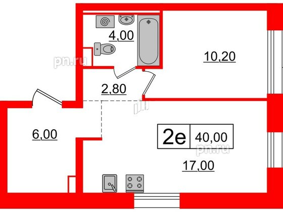 Квартира в ЖК Аэронавт, 1 комнатная, 40 м², 8 этаж