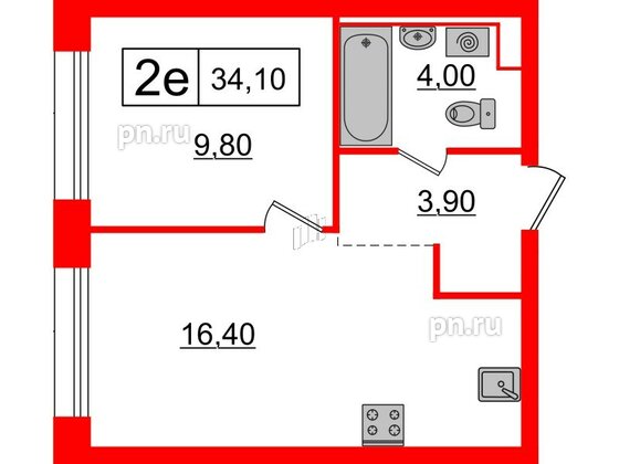 Квартира в ЖК Аэронавт, 1 комнатная, 34.1 м², 8 этаж