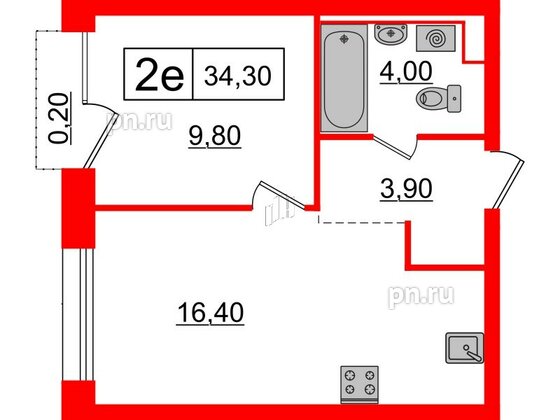 Квартира в ЖК Аэронавт, 1 комнатная, 34.3 м², 11 этаж