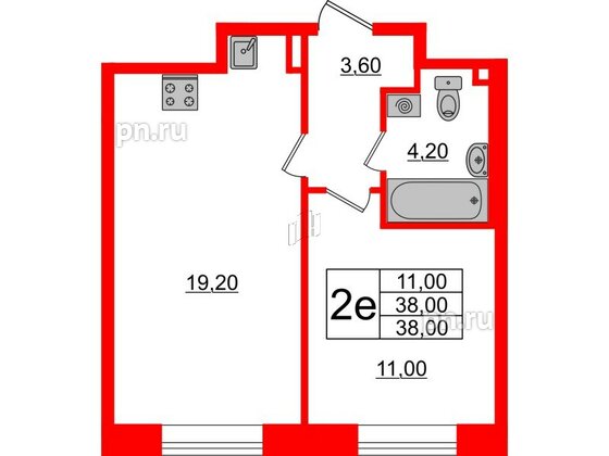 Квартира в ЖК Большая Охта, 1 комнатная, 38 м², 2 этаж