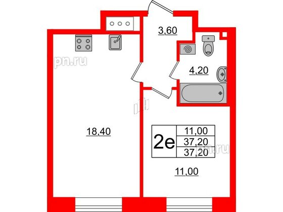 Квартира в ЖК Большая Охта, 1 комнатная, 37.2 м², 4 этаж