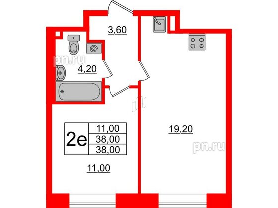 Квартира в ЖК Большая Охта, 1 комнатная, 38 м², 2 этаж