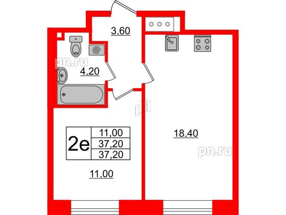 Квартира в ЖК Большая Охта, 1 комнатная, 37.2 м², 3 этаж