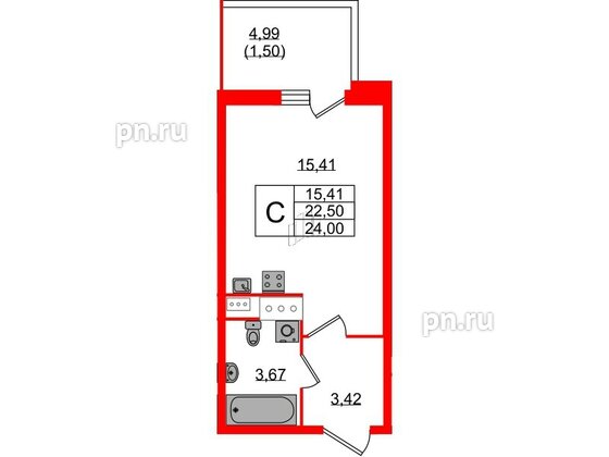 Квартира в ЖК Аквилон Stories, студия, 24 м², 4 этаж