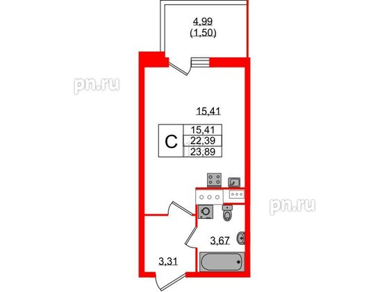 Квартира в ЖК Аквилон Stories, студия, 24 м², 11 этаж