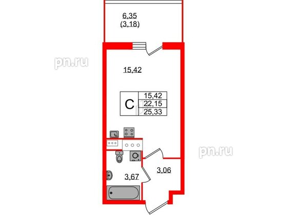 Квартира в ЖК Аквилон Stories, студия, 25.33 м², 11 этаж