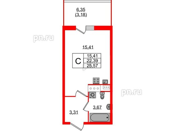 Квартира в ЖК «Аквилон Сторис», студия, 24.2 м², 8 этаж