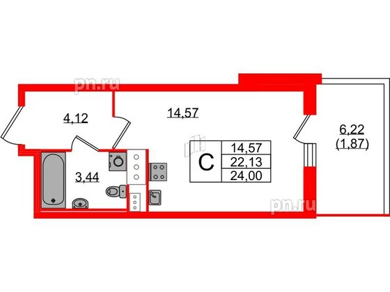 Квартира в ЖК Аквилон Stories, студия, 24 м², 5 этаж