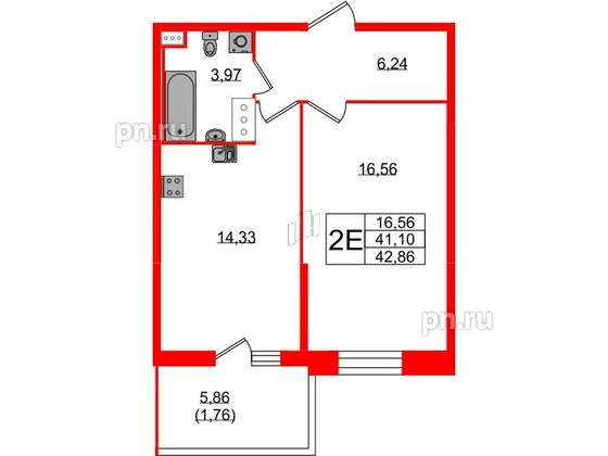 Квартира в ЖК Аквилон Stories, 1 комнатная, 42.86 м², 12 этаж