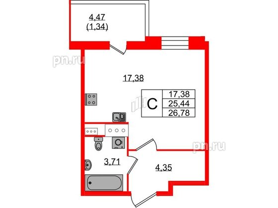 Квартира в ЖК Аквилон Stories, студия, 26.78 м², 3 этаж