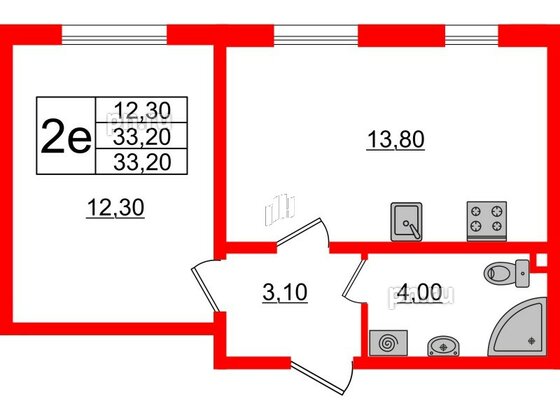 Квартира в ЖК Ржевский парк, 1 комнатная, 33.2 м², 1 этаж