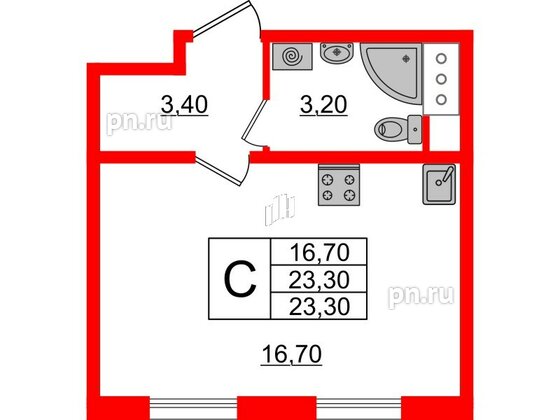 Квартира в ЖК Ржевский парк, студия, 23.3 м², 15 этаж