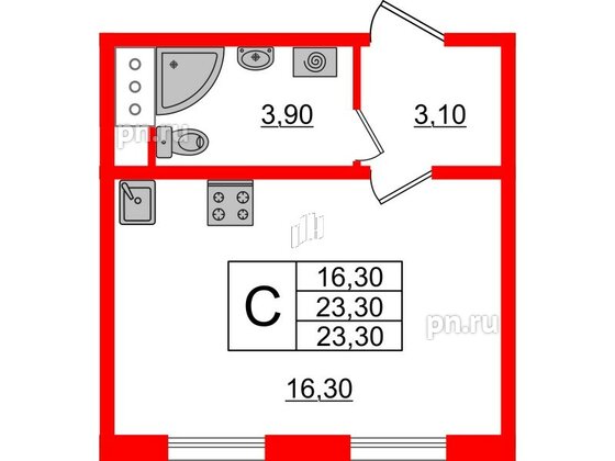 Квартира в ЖК Ржевский парк, студия, 23.3 м², 14 этаж