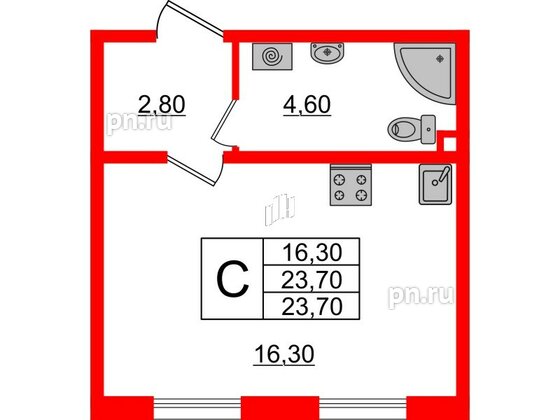 Квартира в ЖК Ржевский парк, студия, 23.7 м², 1 этаж