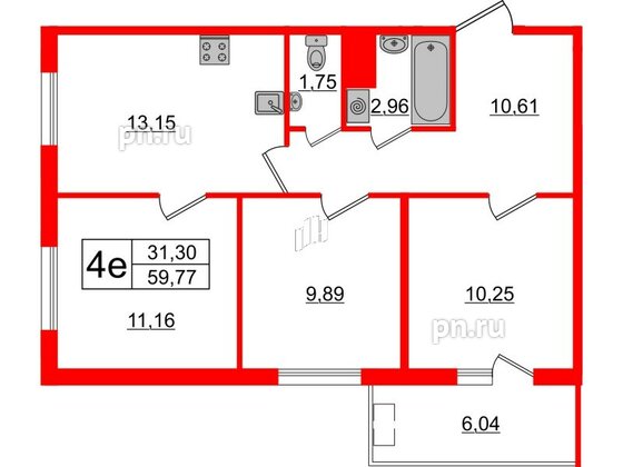 Квартира в ЖК «Новоорловский», 3 комнатная, 61.8 м², 15 этаж