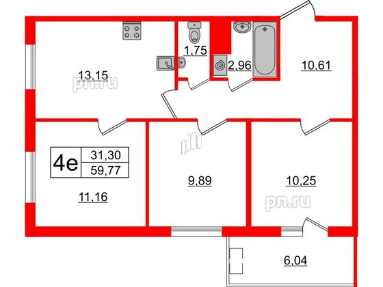 Квартира в ЖК «Новоорловский», 3 комнатная, 61.3 м², 24 этаж