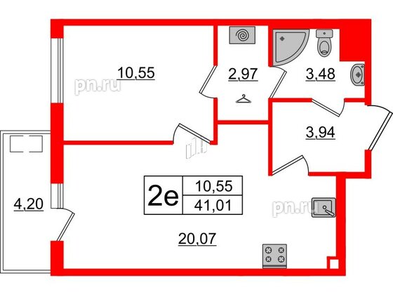 Квартира в ЖК «Новоорловский», 1 комнатная, 42.2 м², 17 этаж