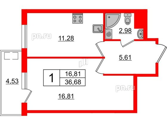 Квартира в ЖК «Новоорловский», 1 комнатная, 37.8 м², 25 этаж