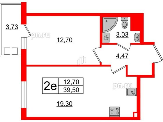 Квартира в ЖК «Новоорловский», 1 комнатная, 40.4 м², 18 этаж