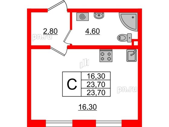 Квартира в ЖК Ржевский парк, студия, 23.7 м², 1 этаж