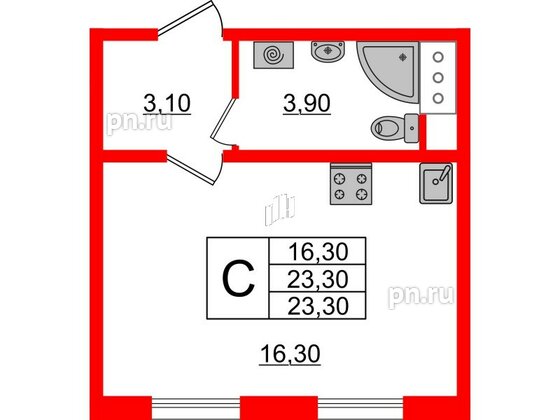 Квартира в ЖК Ржевский парк, студия, 23.3 м², 13 этаж