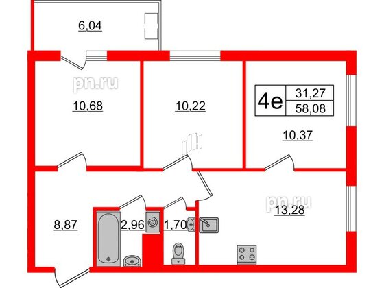 Квартира в ЖК «Новоорловский», 3 комнатная, 60 м², 21 этаж