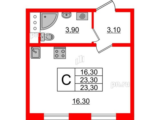 Квартира в ЖК Ржевский парк, студия, 23.3 м², 14 этаж