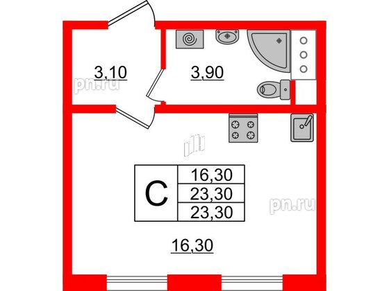 Квартира в ЖК Ржевский парк, студия, 23.3 м², 14 этаж