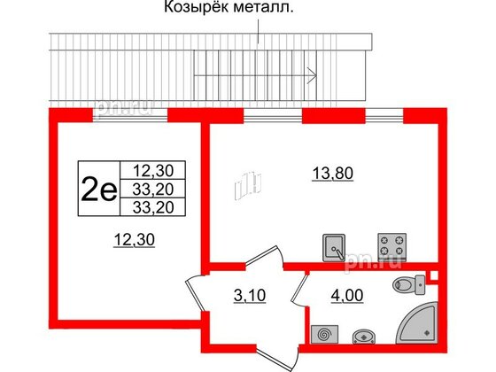 Квартира в ЖК Ржевский парк, 1 комнатная, 33.2 м², 1 этаж