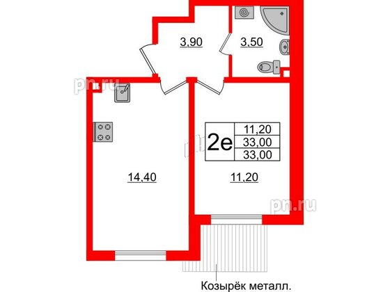 Квартира в ЖК Ржевский парк, 1 комнатная, 33 м², 1 этаж