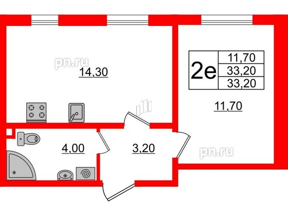 Квартира в ЖК Ржевский парк, 1 комнатная, 33.2 м², 1 этаж