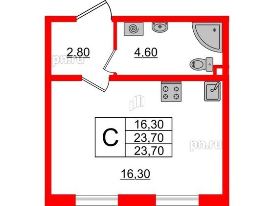 Квартира в ЖК Ржевский парк, студия, 23.7 м², 1 этаж