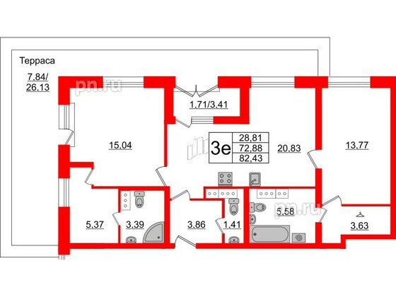 Квартира в ЖК БелАРТ, 2 комнатная, 82.43 м², 21 этаж