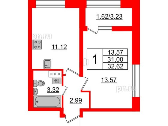 Квартира в ЖК БелАРТ, 1 комнатная, 32.62 м², 8 этаж