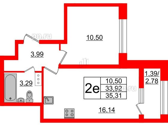 Квартира в ЖК БелАРТ, 1 комнатная, 35.31 м², 11 этаж