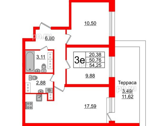 Квартира в ЖК БелАРТ, 2 комнатная, 54.25 м², 17 этаж