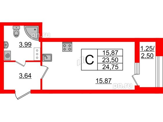 Квартира в ЖК БелАРТ, студия, 24.75 м², 5 этаж