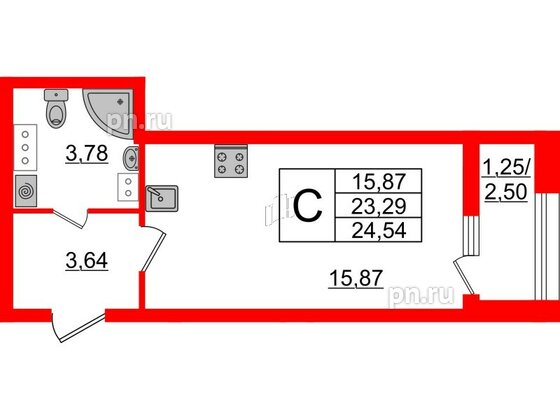 Квартира в ЖК БелАРТ, студия, 24.54 м², 14 этаж