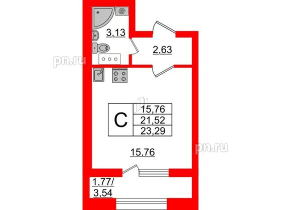 Квартира в ЖК БелАРТ, студия, 23.29 м², 12 этаж