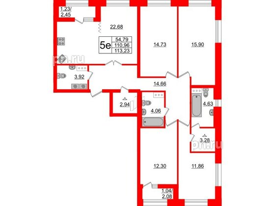 Квартира в ЖК БелАРТ, 4 комнатная, 113.23 м², 13 этаж