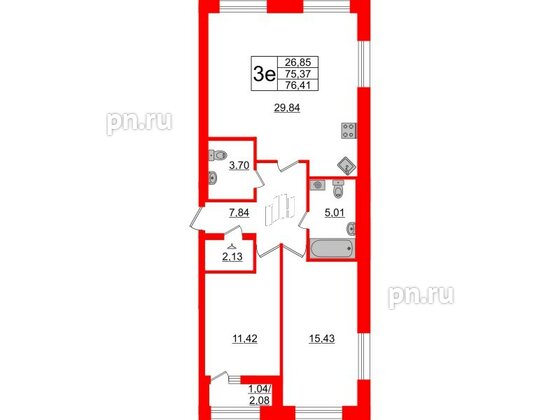 Квартира в ЖК БелАРТ, 2 комнатная, 76.41 м², 1 этаж