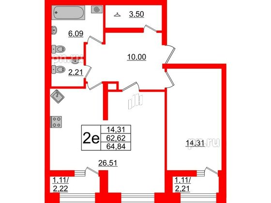 Квартира в ЖК БелАРТ, 1 комнатная, 64.84 м², 1 этаж